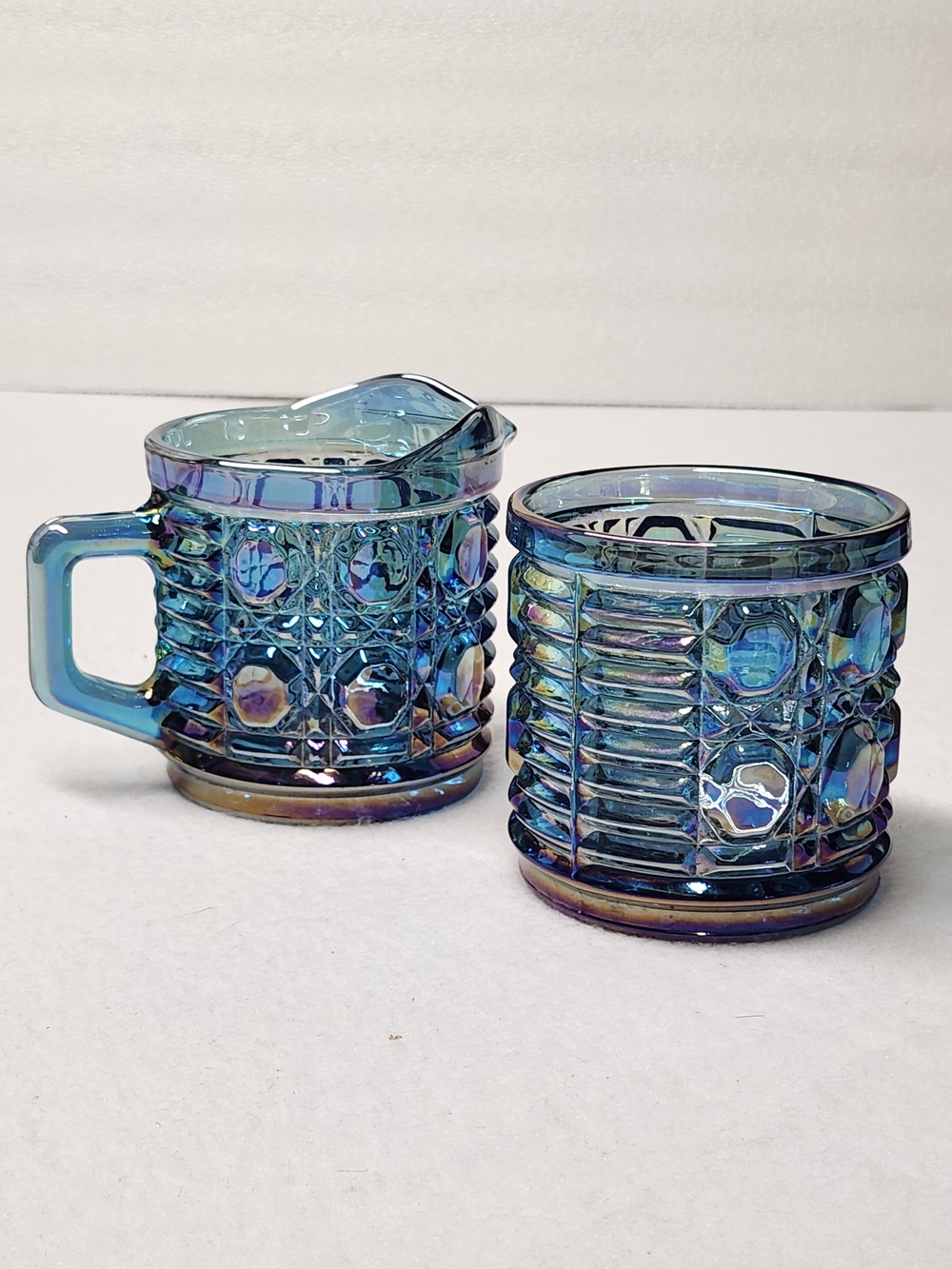 Vintage Indiana Glass Windsor Blue Carnival Sugar Creamer Set Grandmillennial